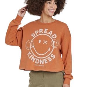 NEW Smiley World Spread Kindness Women’s Large Rust Cropped Pullover Sweatshirt